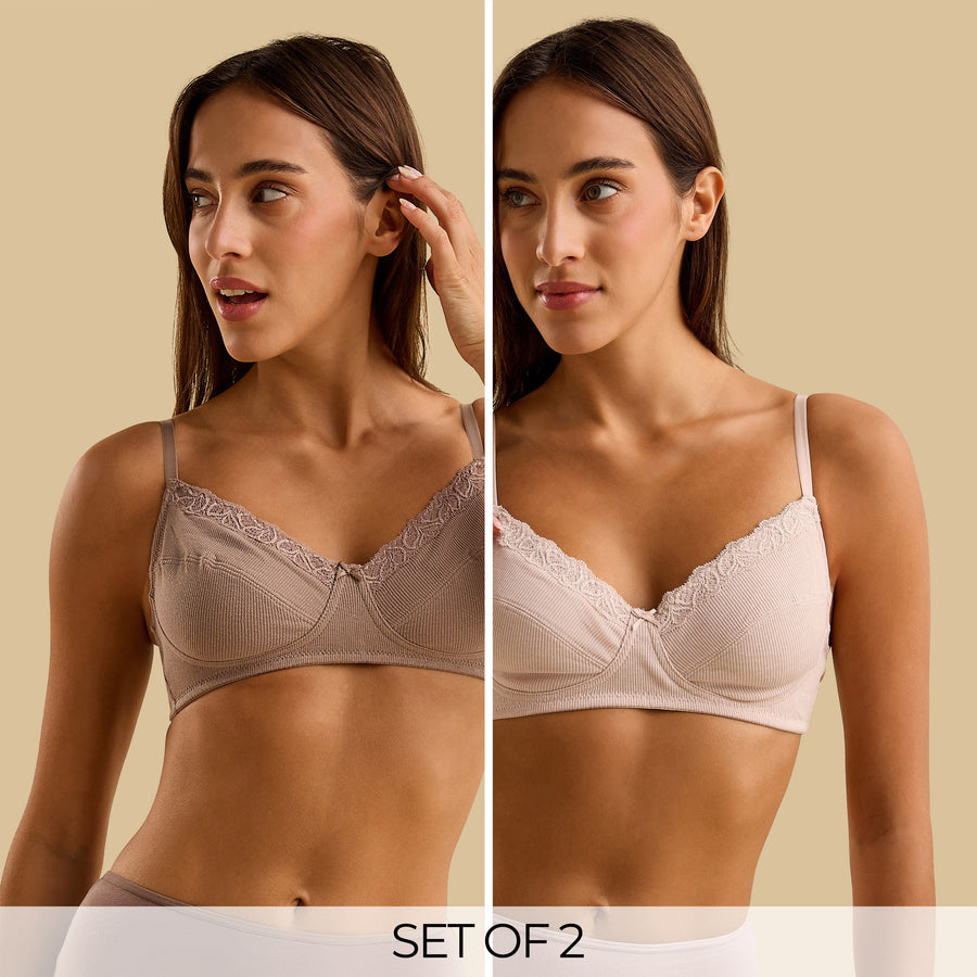 Pack of 2 - Ribbed Non-Padded Non-Wired Bra
