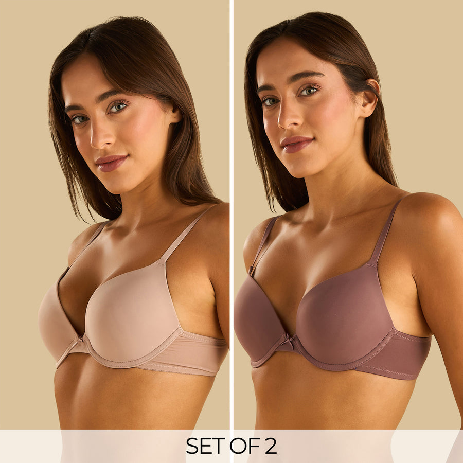Pack of 2 - Microfibre Padded Wired Plunge Bra