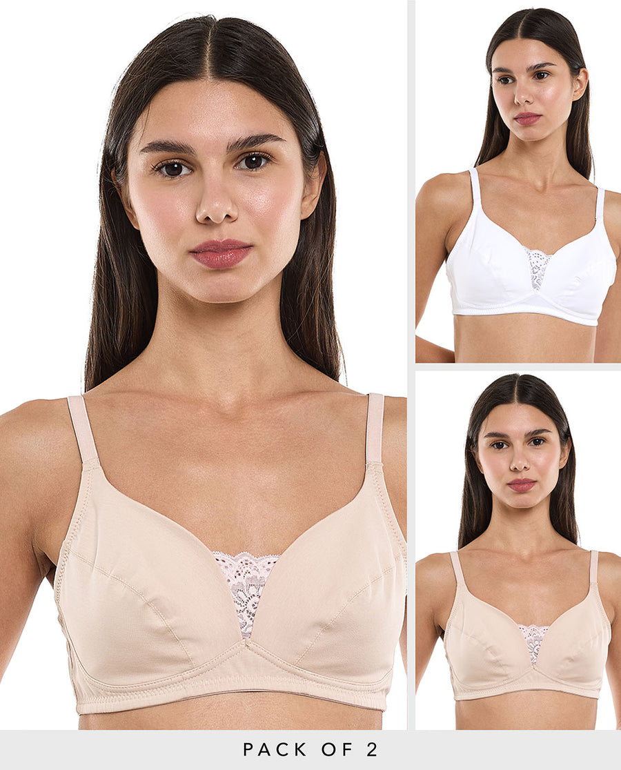 Pure Cotton Double layered  Lace Trim Non-Padded R&B BRA
