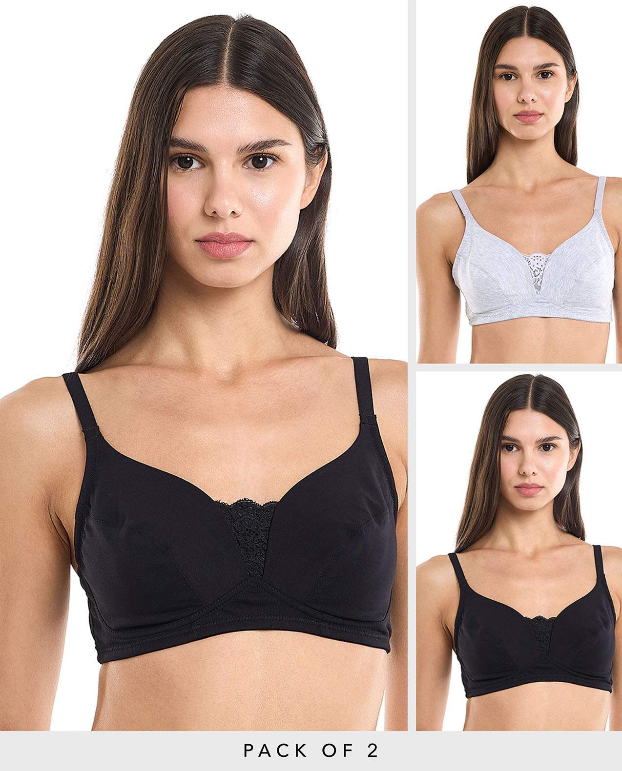 Pure Cotton Double layered  Lace Trim Non-Padded R&B BRA