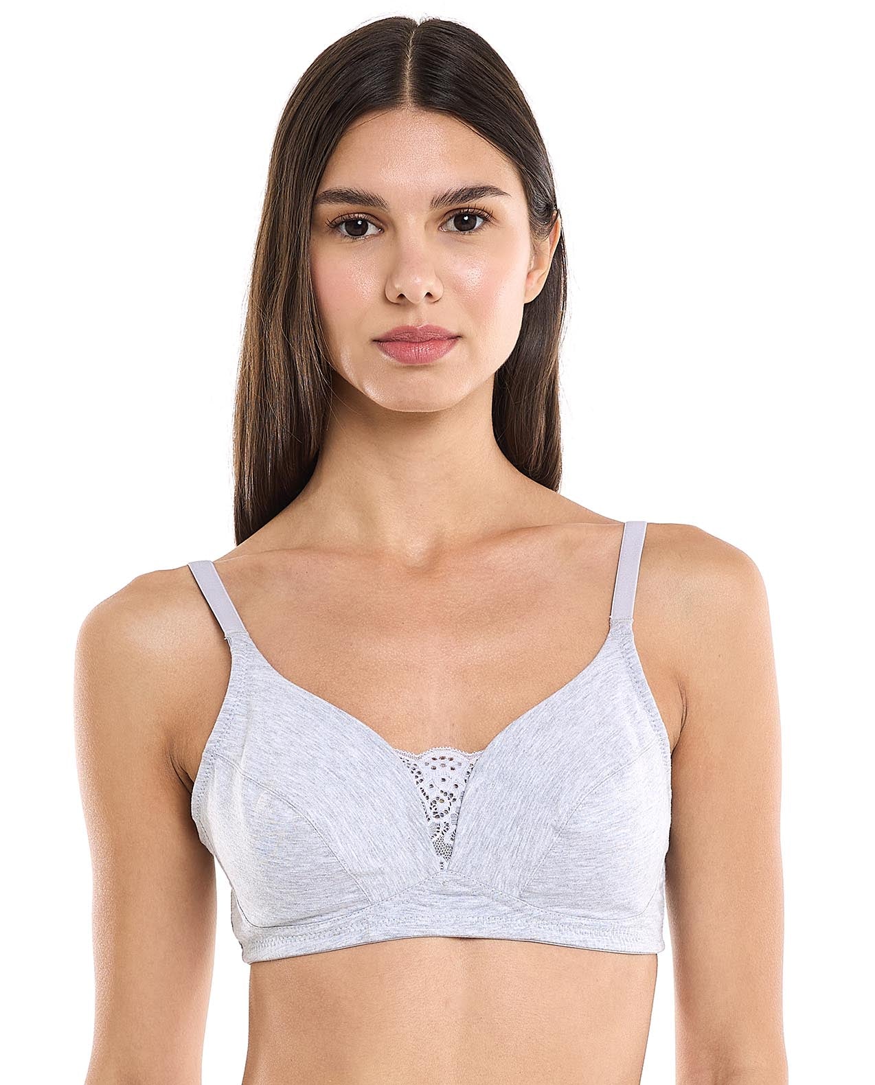 Pure Cotton Double layered  Lace Trim Non-Padded R&B BRA