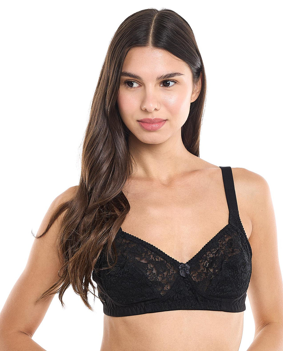 R&B  Lace Trim Full Control Bra Black