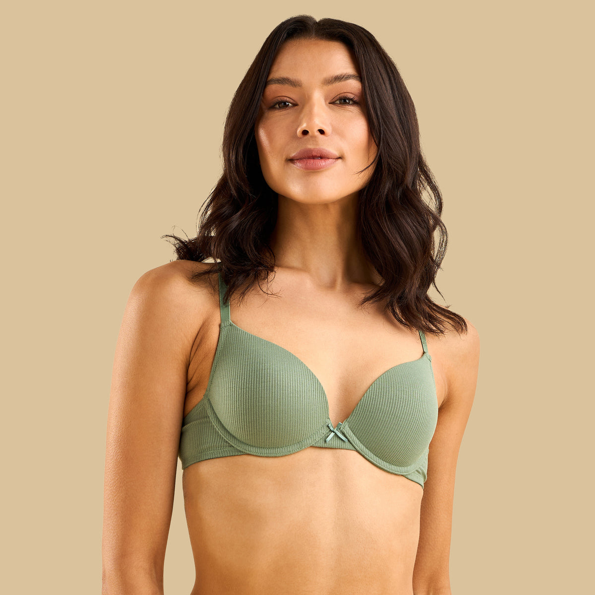 Pack of 3 - Ribbed Microfiber Padded Wired Plunge Bra