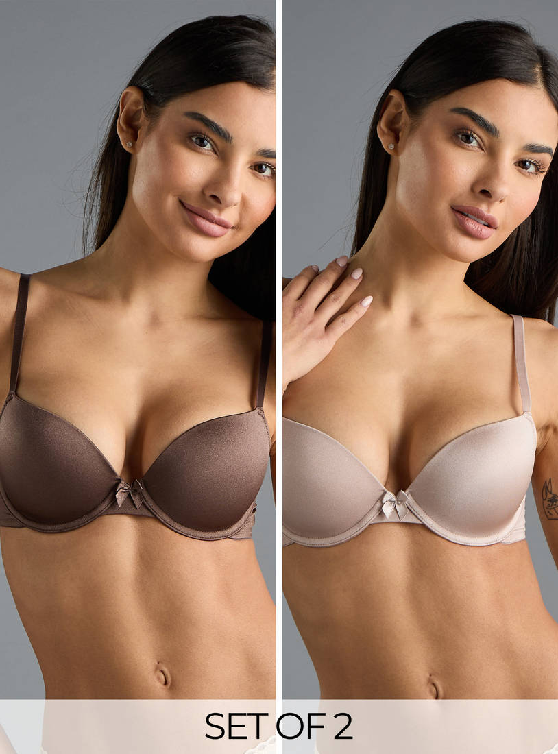 Pack of 2 - Plain  Satin Silk Demi Bra