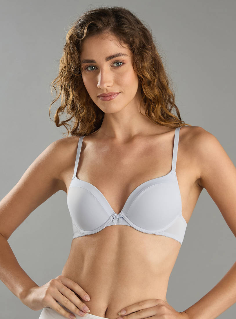 Satin Plunge Bra with Hook and Eye Closure Grey