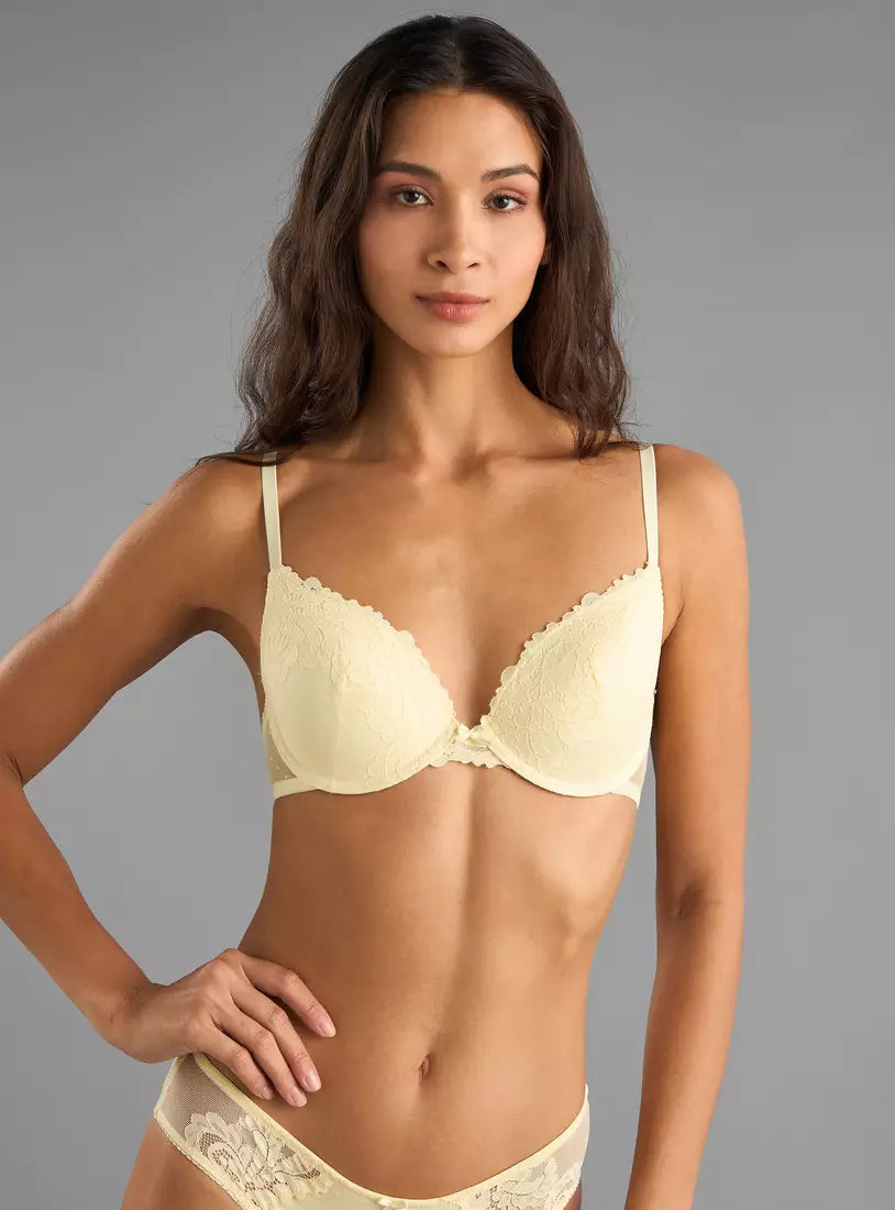 Pack of 2 - Flower Lace Plunge Bra with Hook and Loop Closure