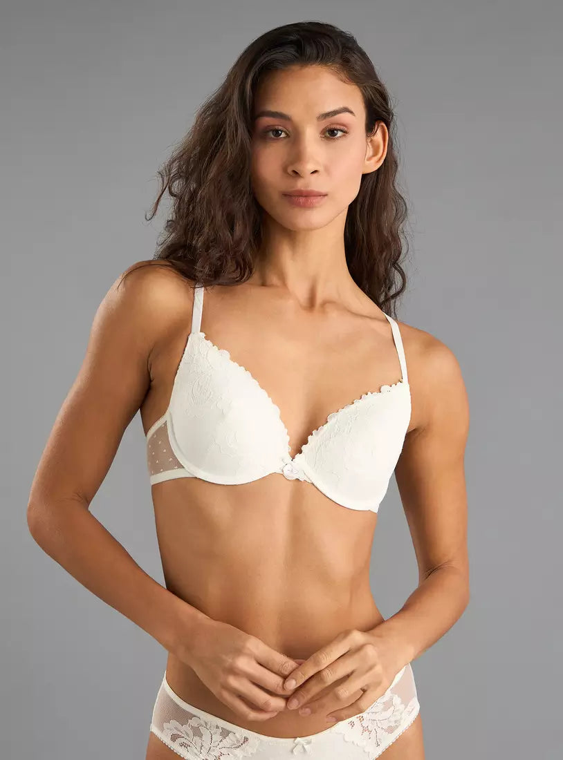 Pack of 2 - Flower Lace Plunge Bra with Hook and Loop Closure