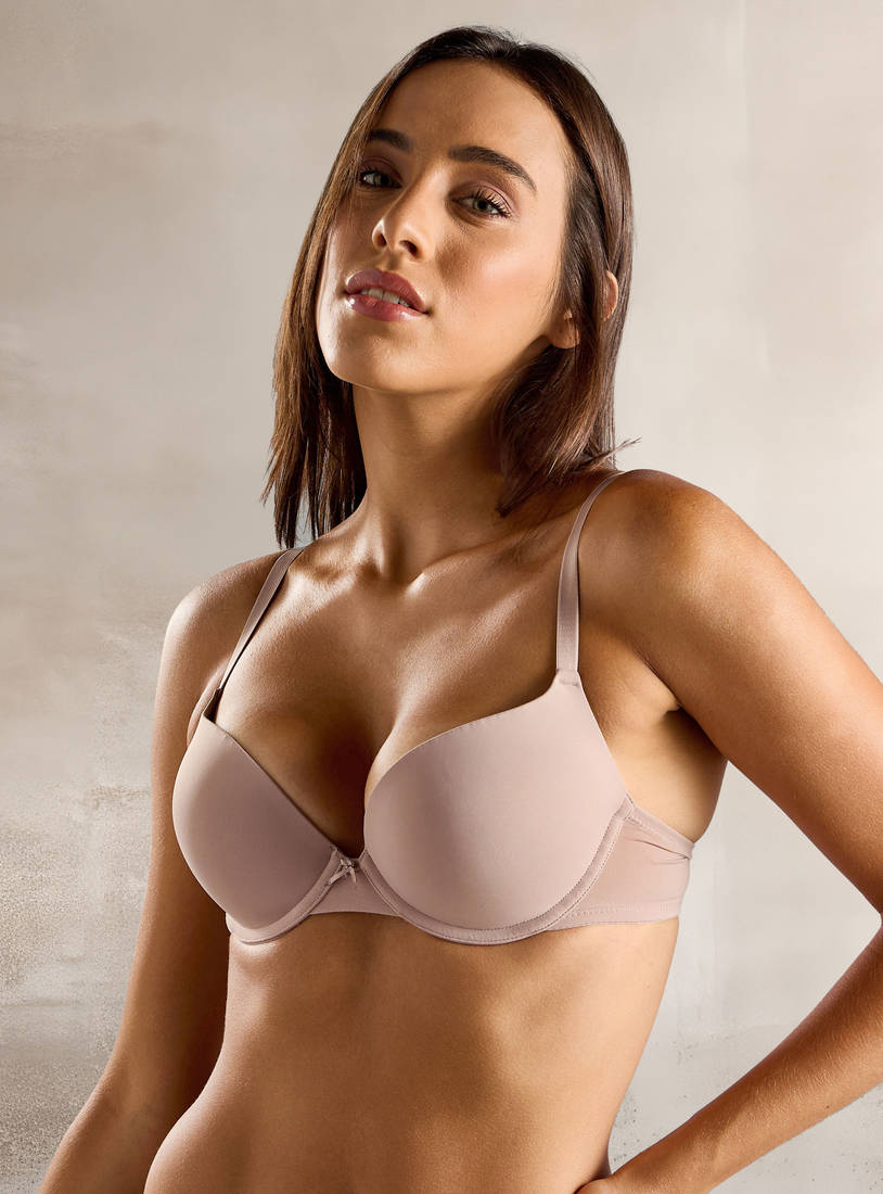 Plain Underwired Push-Up Plunge Bra