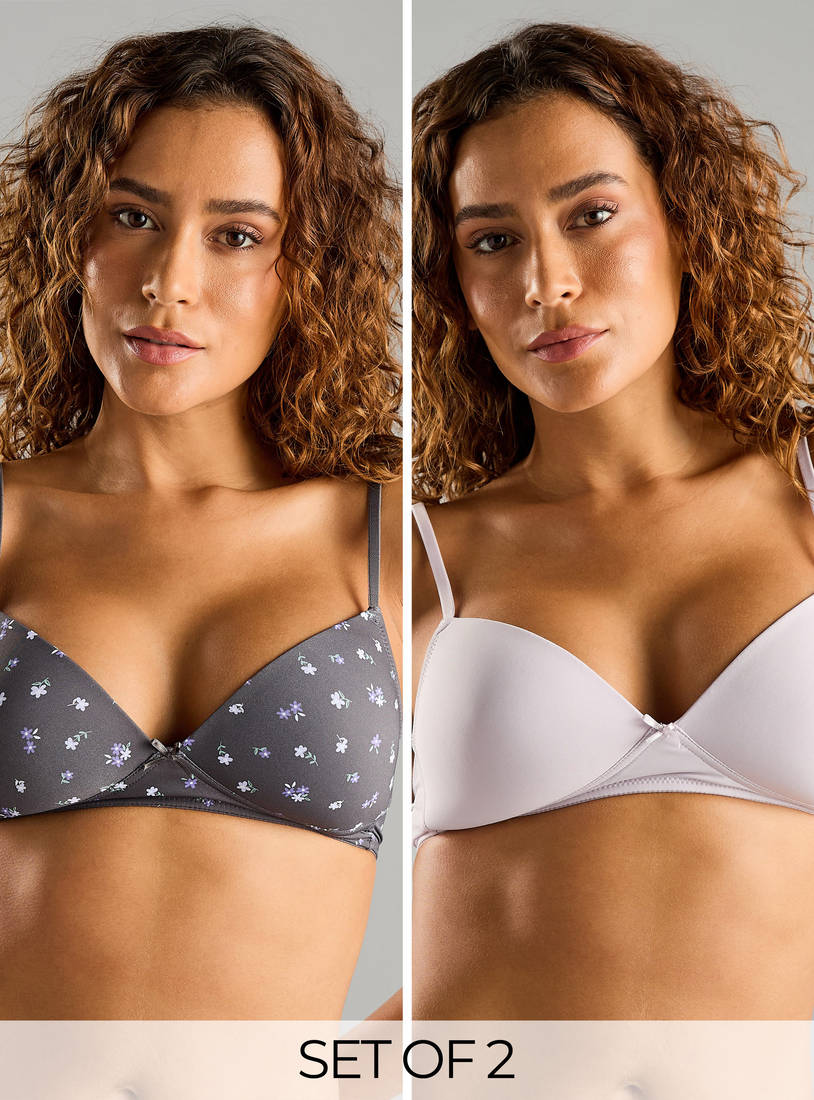 Pack of 2 - Assorted Padded Non-Wired A-frame Bra with Hook and Eye Closure