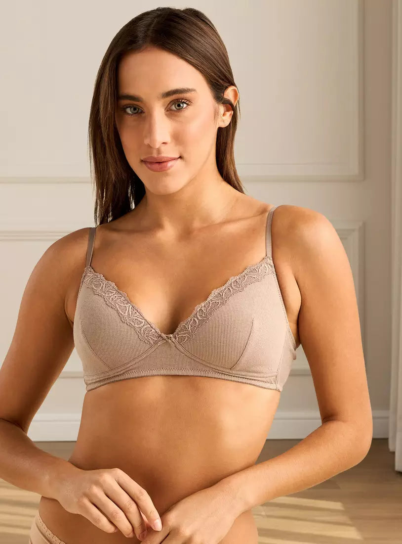Pack of 2 - Ribbed Padded Non-Wired A-frame Bra