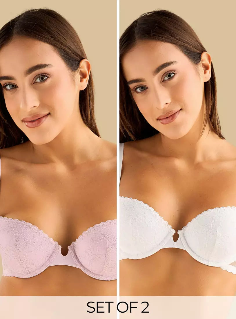 Pack of 2 - Lace Push-Up Wired Demi Bra