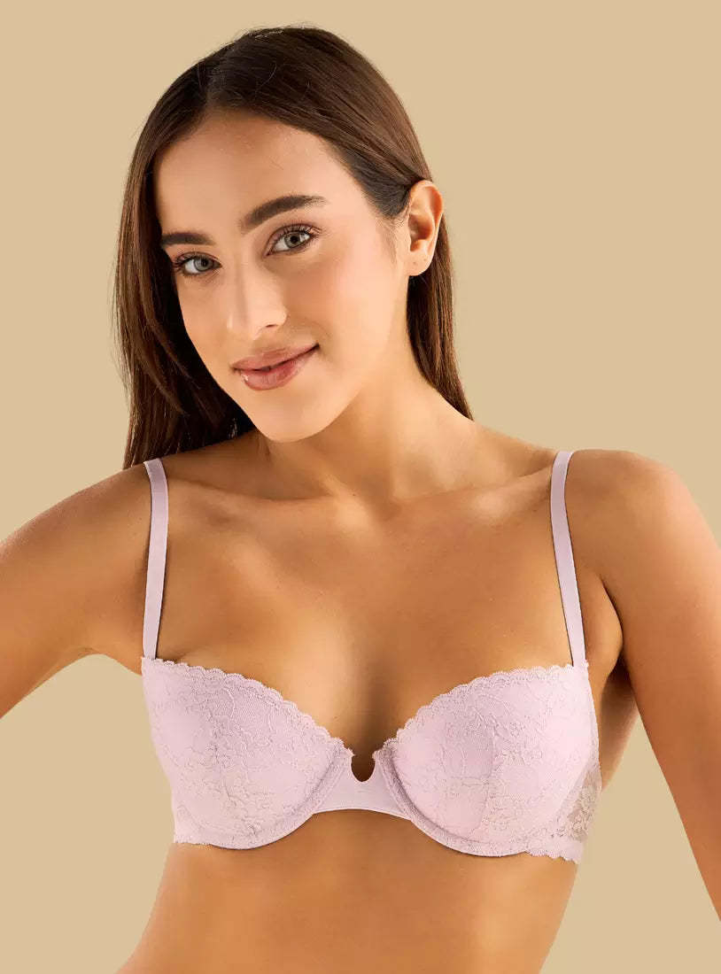 Lace Wired Demi Bra Pink