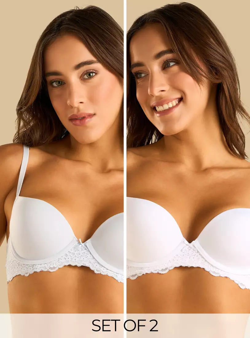 Pack of 2 - Lace Trim Push-Up Wired Demi Bra