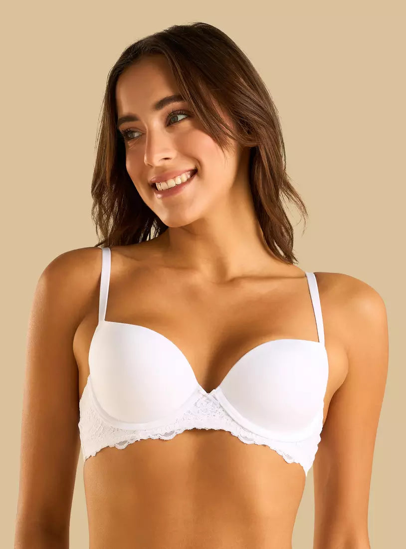 Pack of 2 - Lace Trim Push-Up Wired Demi Bra