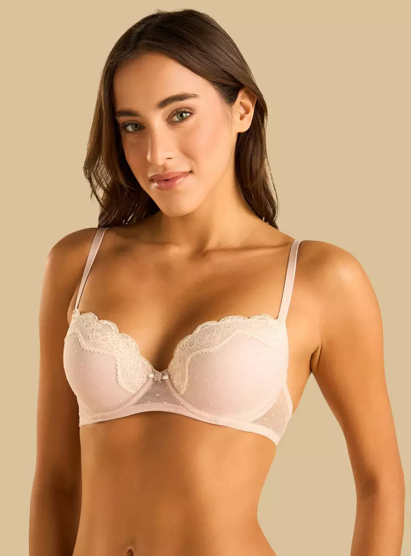 Lace Trim Mesh Full Cup Bra