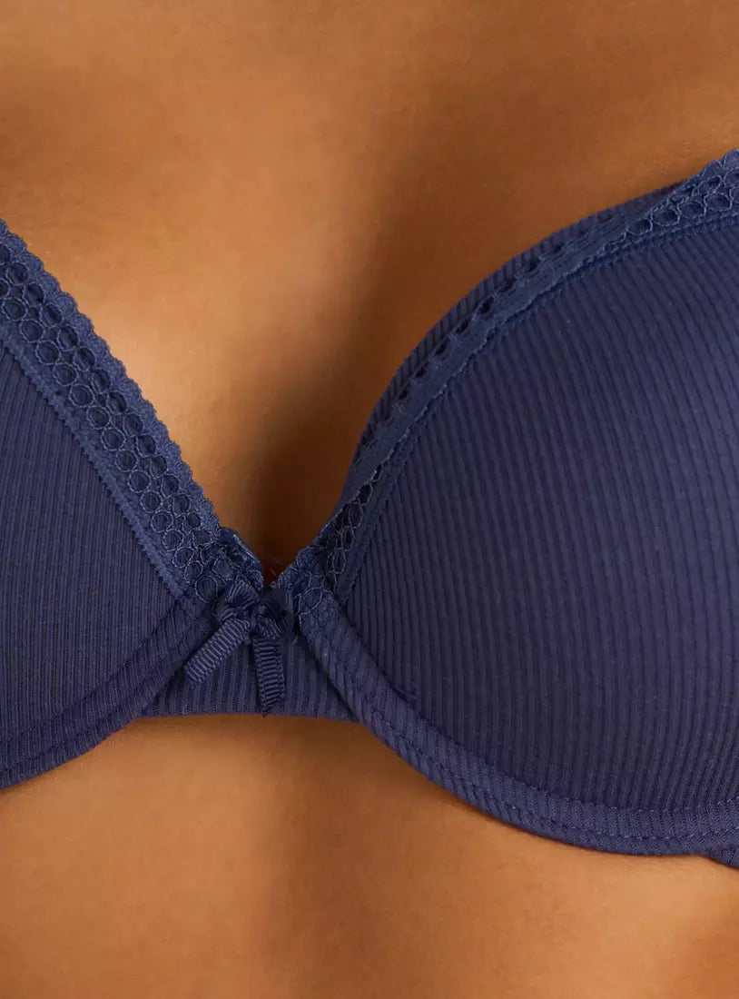 Ribbed Padded Wired Plunge Bra