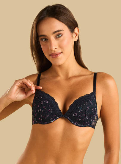 Floral Print Laced Bra