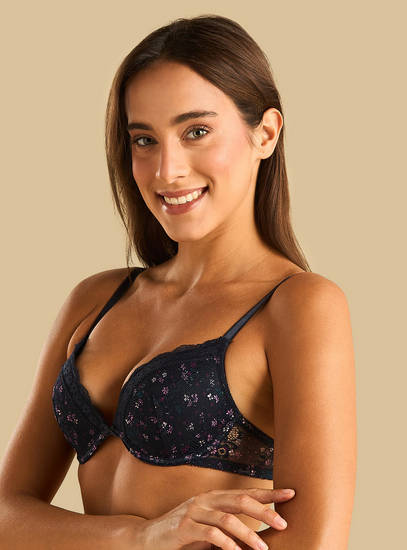 Floral Print Laced Bra