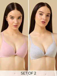 Pack of 2 - Textured Pointelle Padded A-frame Bra