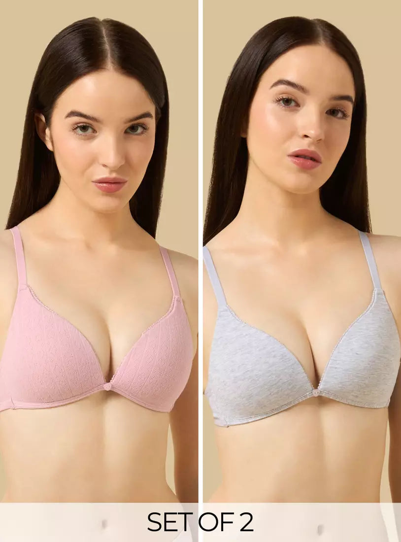 Pack of 2 - Textured Pointelle Padded A-frame Bra