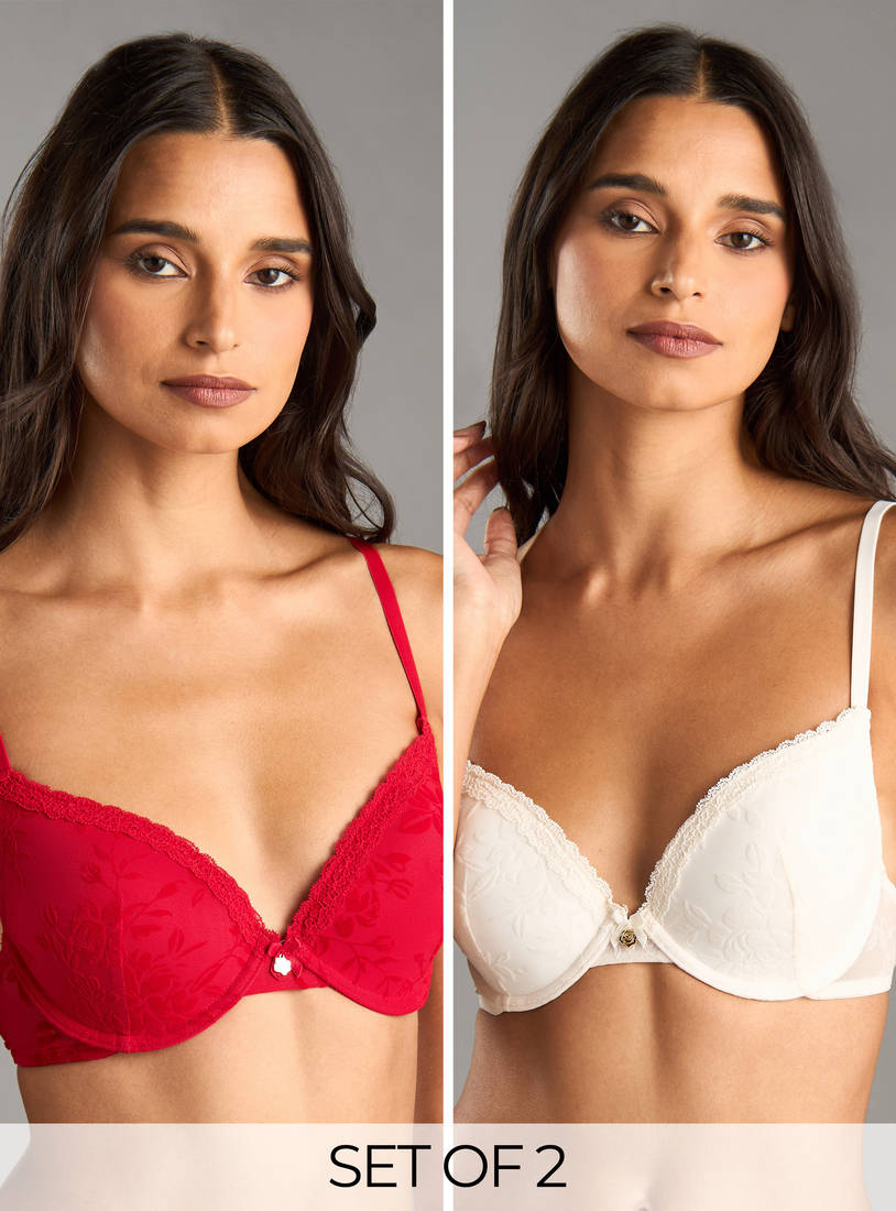 Pack of 2 - Floral Lace Textured Plunge Bra