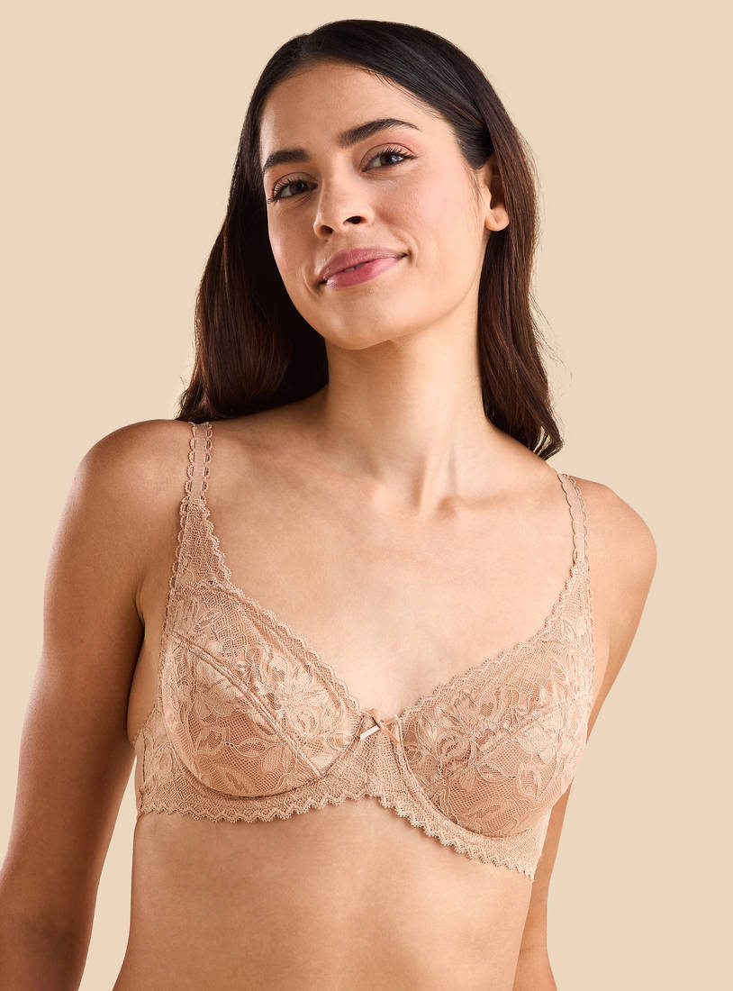 Lace Textured Non Padded Underwire Bra