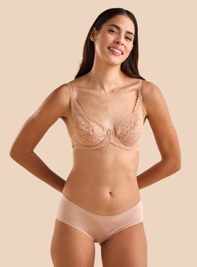 Lace Textured Non Padded Underwire Bra