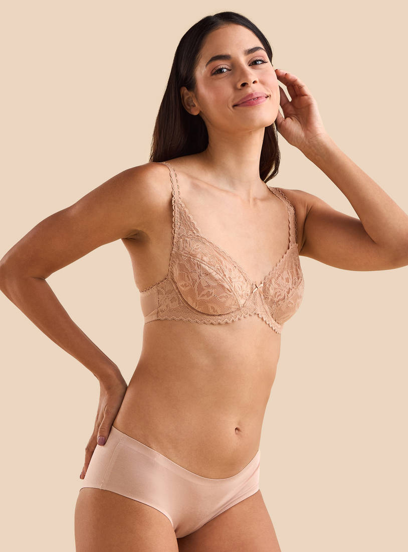 Lace Textured Non Padded Underwire Bra