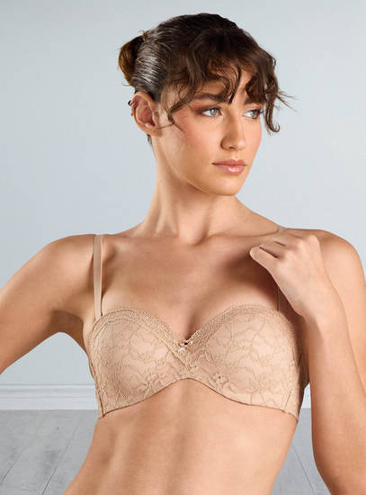 Lace Textured Padded Balconette Strapless Bra
