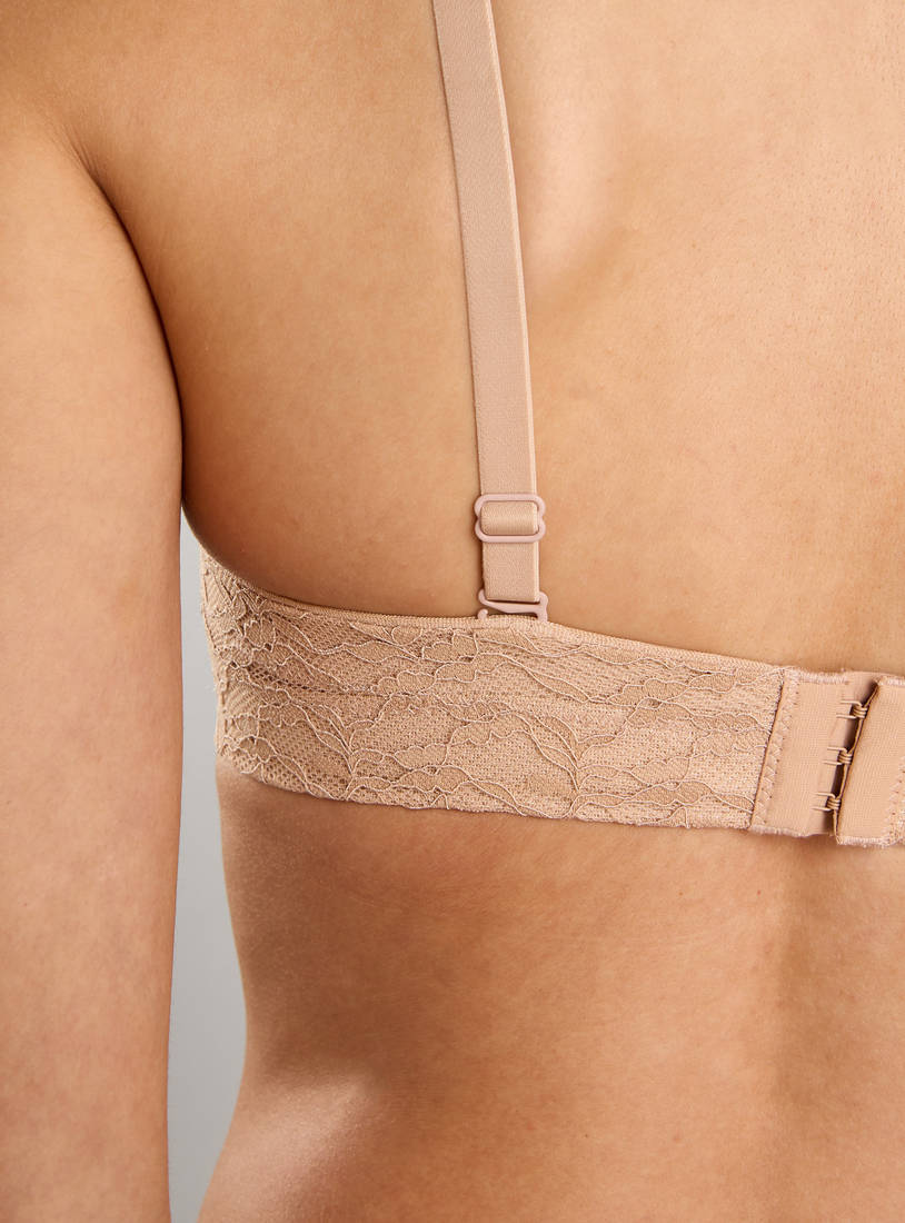 Lace Textured Padded Balconette Strapless Bra