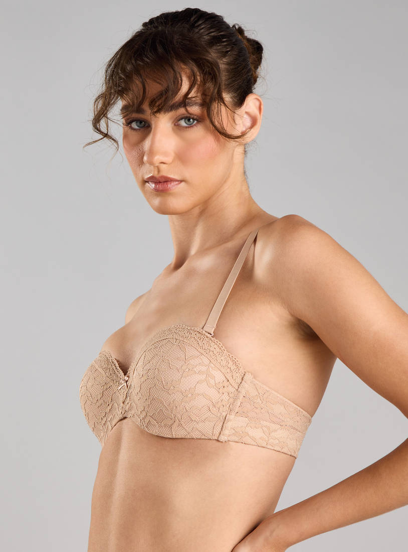Lace Textured Padded Balconette Strapless Bra
