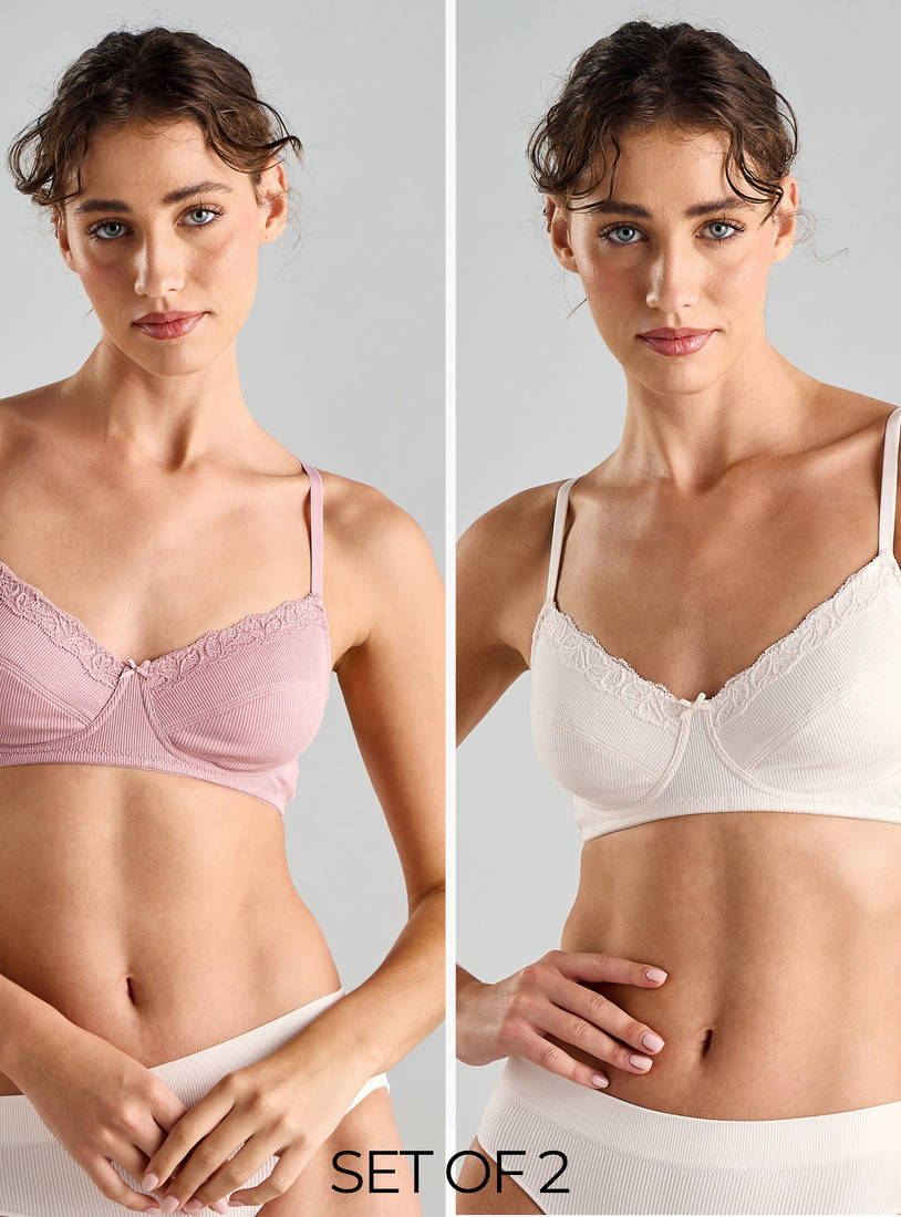 Pack of 2 - Non-Padded Non-Wired Ribbed Bra
