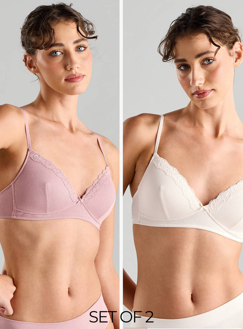 Pack of 2 - Ribbed A-frame Padded Bra with Adjustable Strap