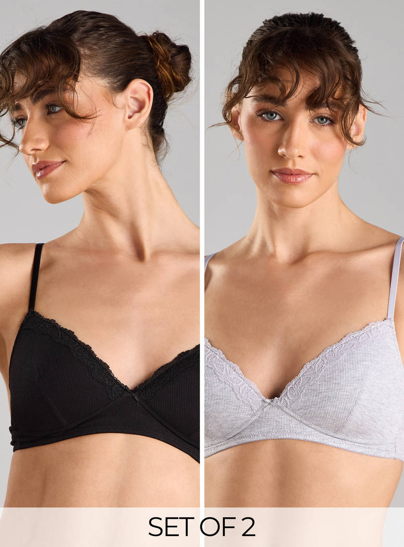 Pack of 2 - Ribbed Padded Non-Wired A-frame Bra