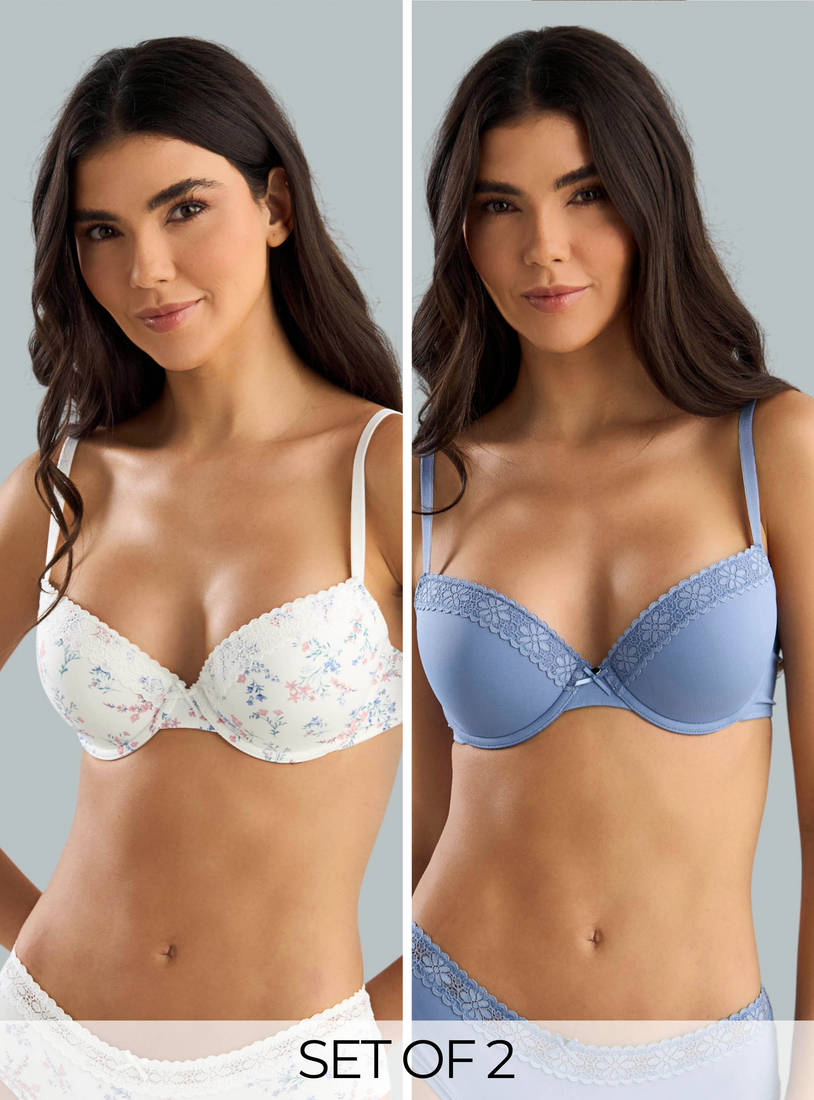 Pack of 2 - Lace Detail Wired  Demi Bra
