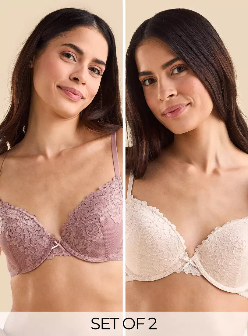 Pack of 2 - Lace Textured Plunge Bra