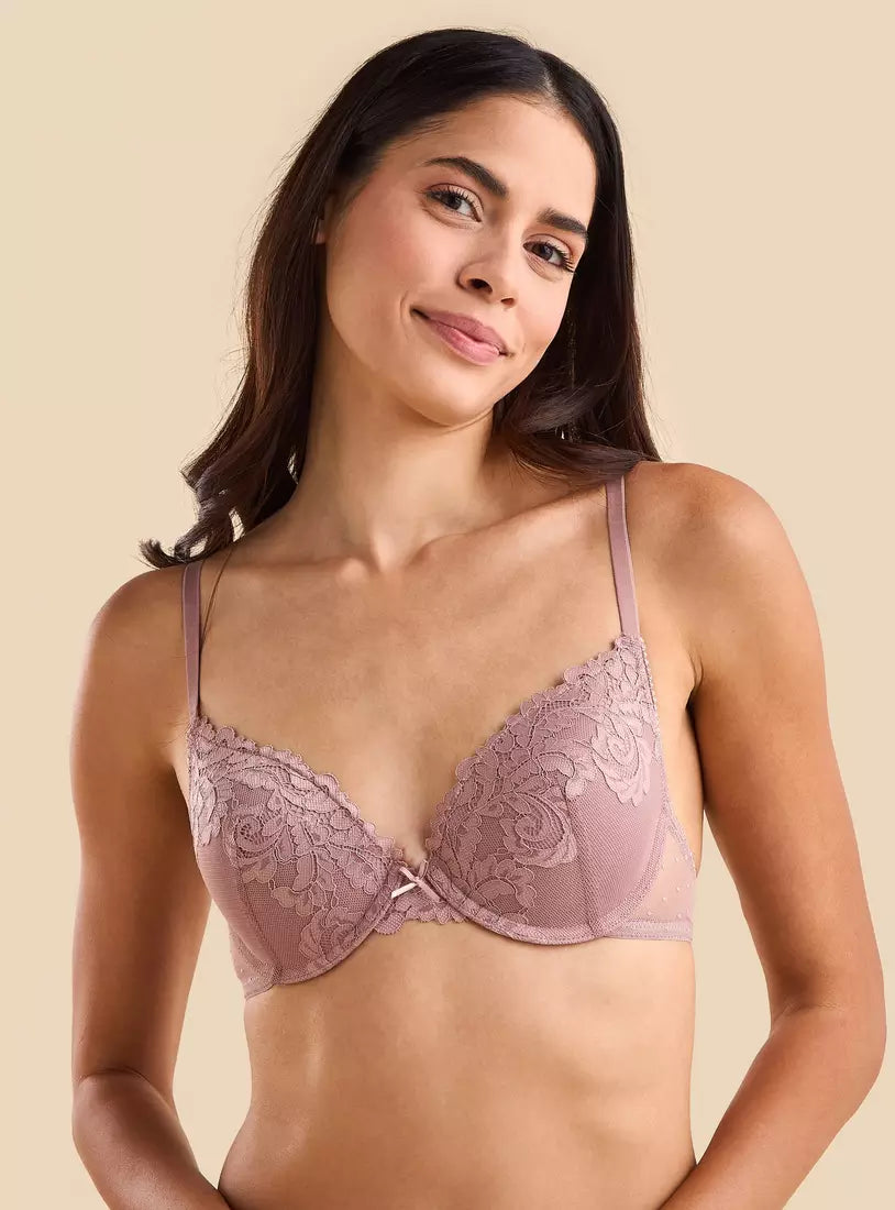 Light pad Textured Plunge Bra (PINK)