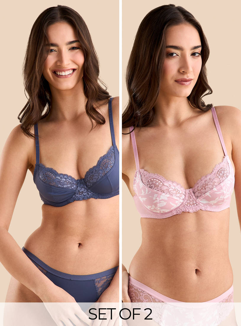 Pack of 2 - Lace Inserts Non Padded Bra
