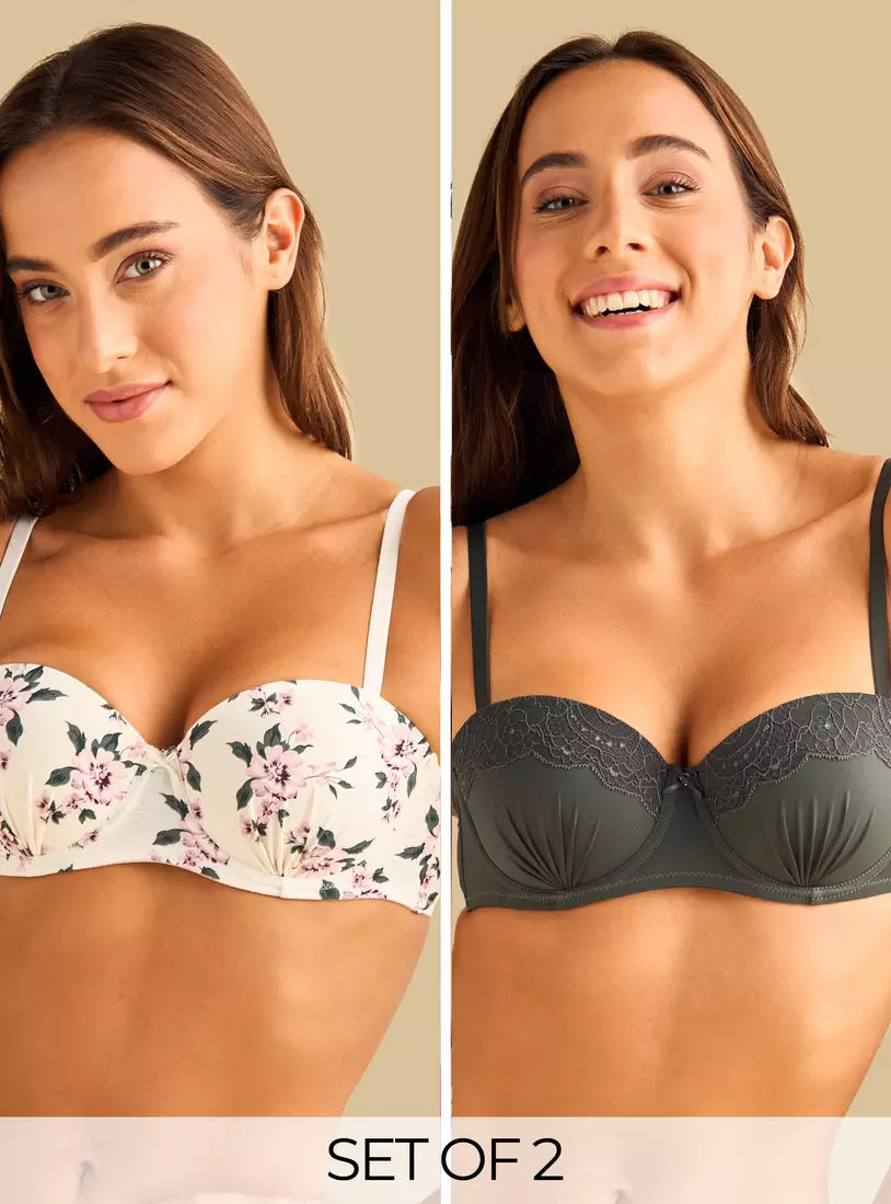 Pack of 2 - Laced balconette bra