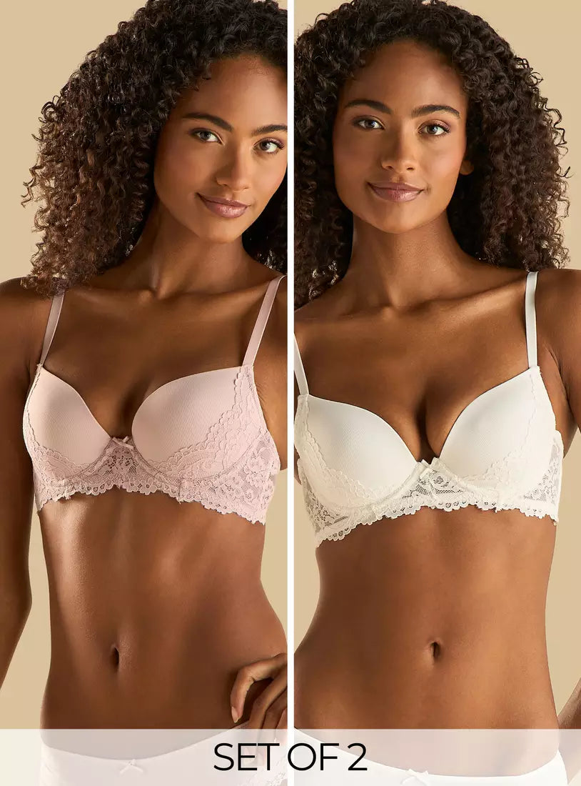 Pack of 2 - Lace detail Demi Bra set