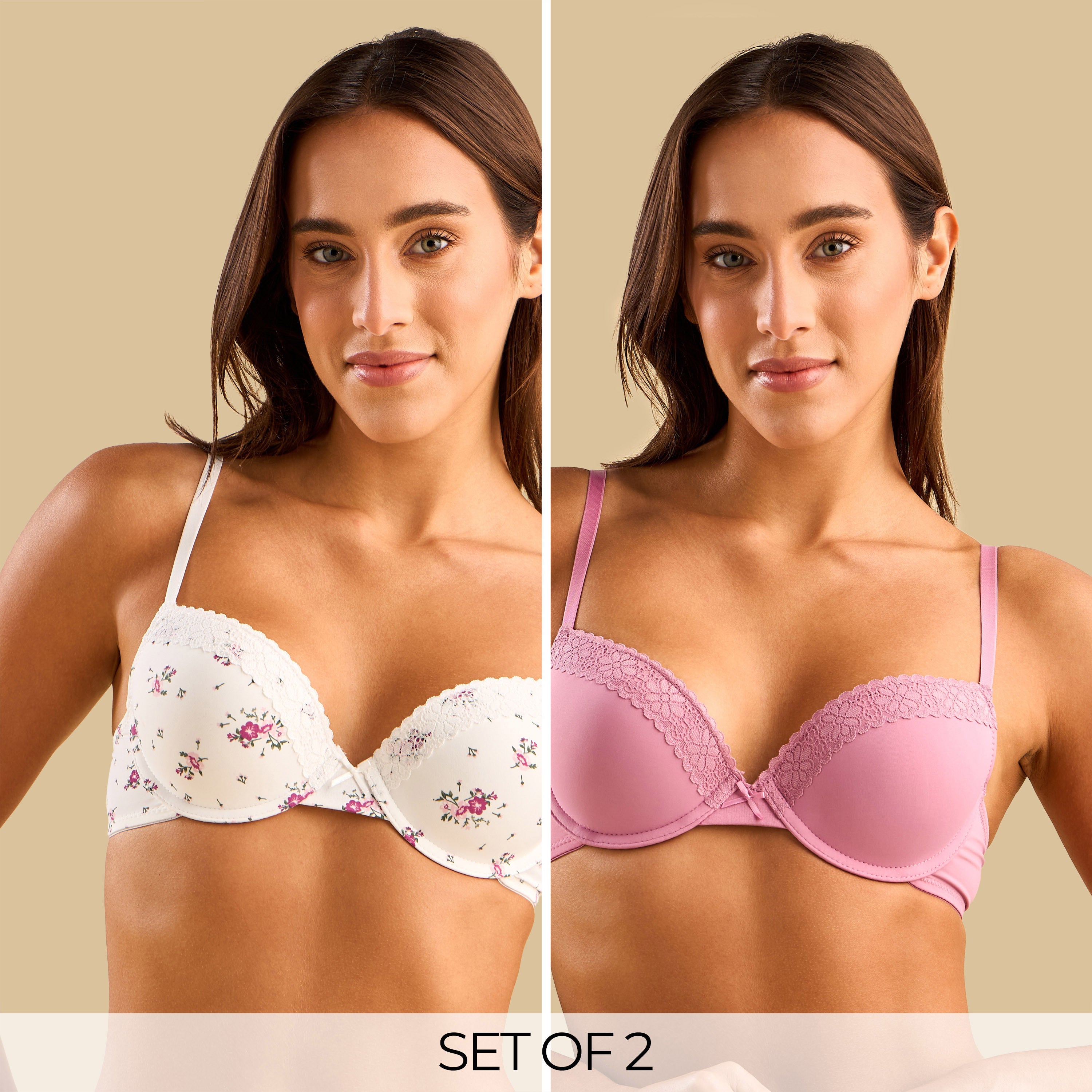 Pack of 2 - Lace Push-Up Wired Demi Bra