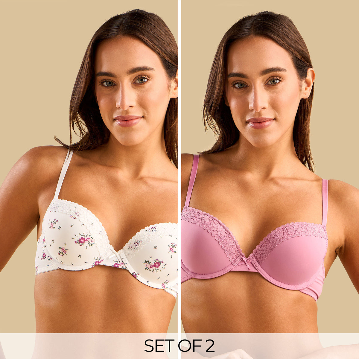 Lace Push-Up Wired Demi Bra Pink