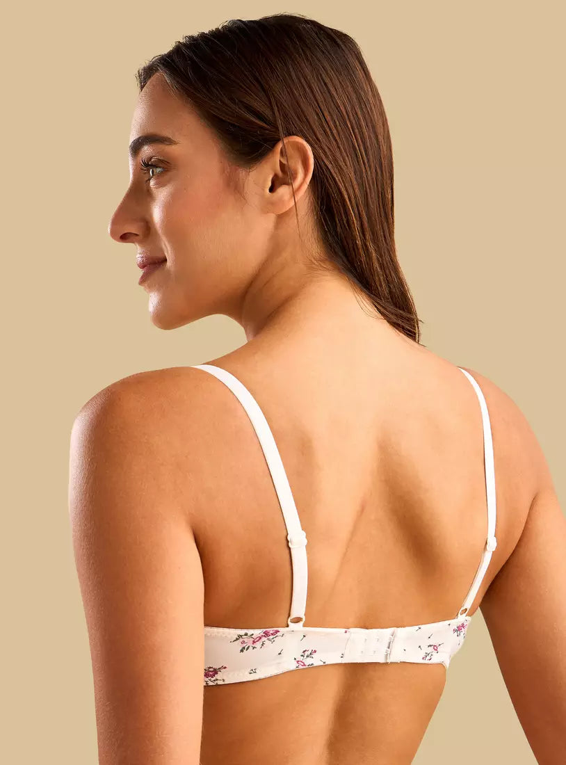 Lace Push-Up Wired Demi Bra White Floral