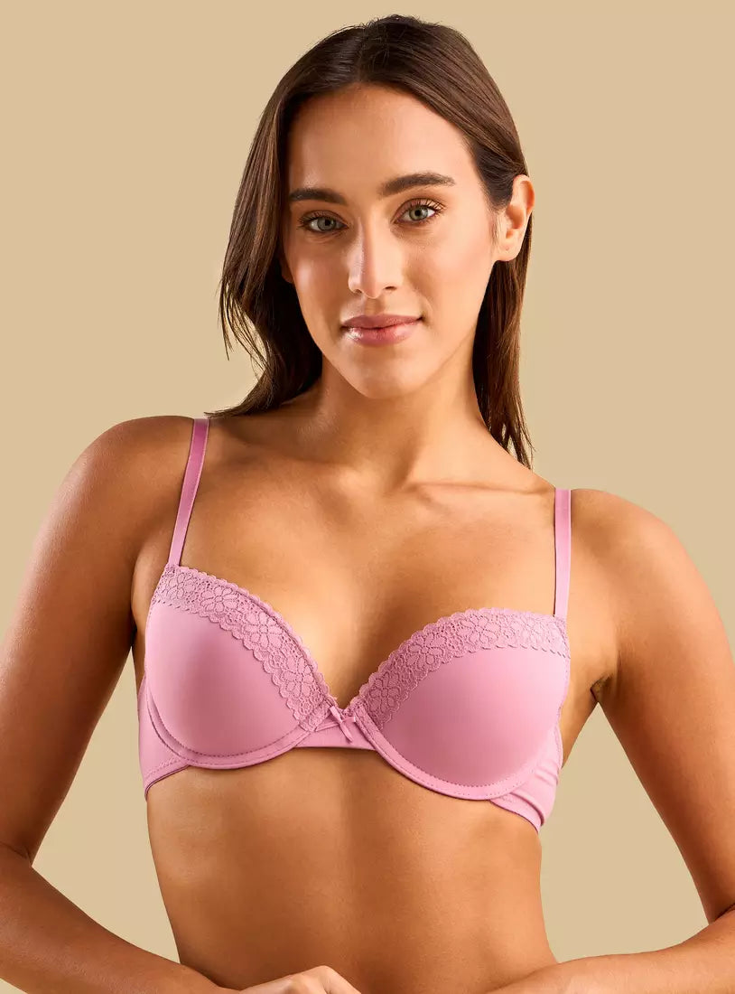 Lace Push-Up Wired Demi Bra Pink