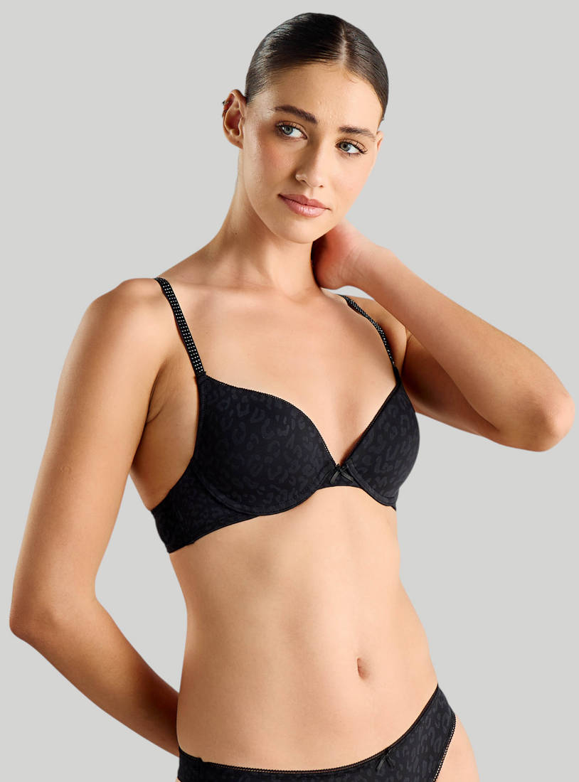 Animal Print Plunge Bra with Detail Straps