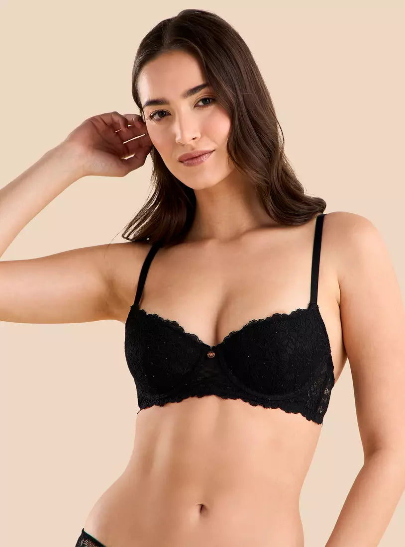 Lace Textured Curved Demi Bra