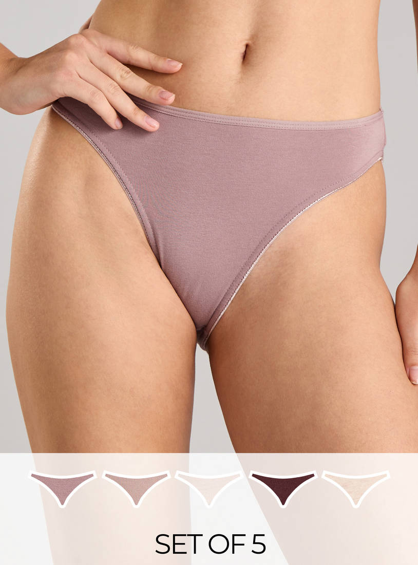 Pack of 5 - cotton Plain High-Leg Briefs