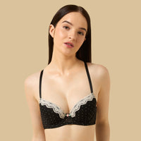 Polka Dot Print Lace Trim Push-Up Wired Demi Bra