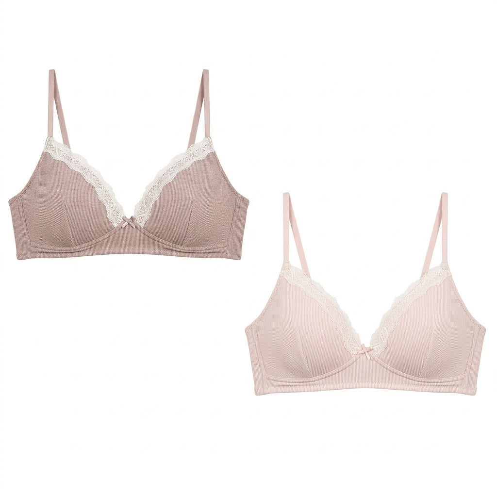 Pack of 2 - Lace Trim Padded Non-Wired A-frame Bra