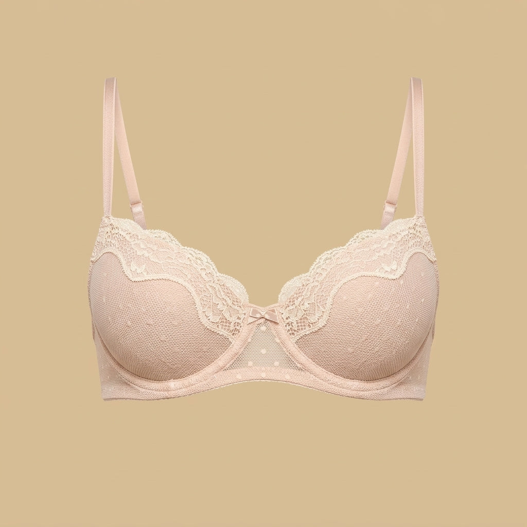 Lace Trim Mesh Push-Up Demi Bra
